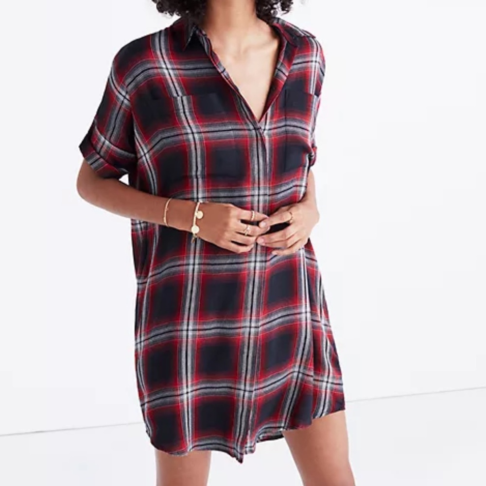 Madewell Red and Black Plaid Shirt Dress